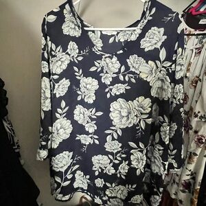 Maurices Navy and Cream Floral Blouse